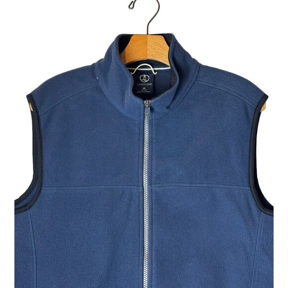 Lands End Vest Men Medium Navy Blue Fleece Mock‎ Neck Full Zip Outerwear - Picture 3 of 9